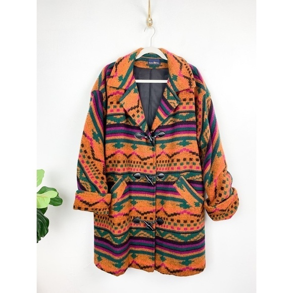 Vintage Hunters Run Southwestern Print Longline Coat Sz XXL - Picture 1 of 12